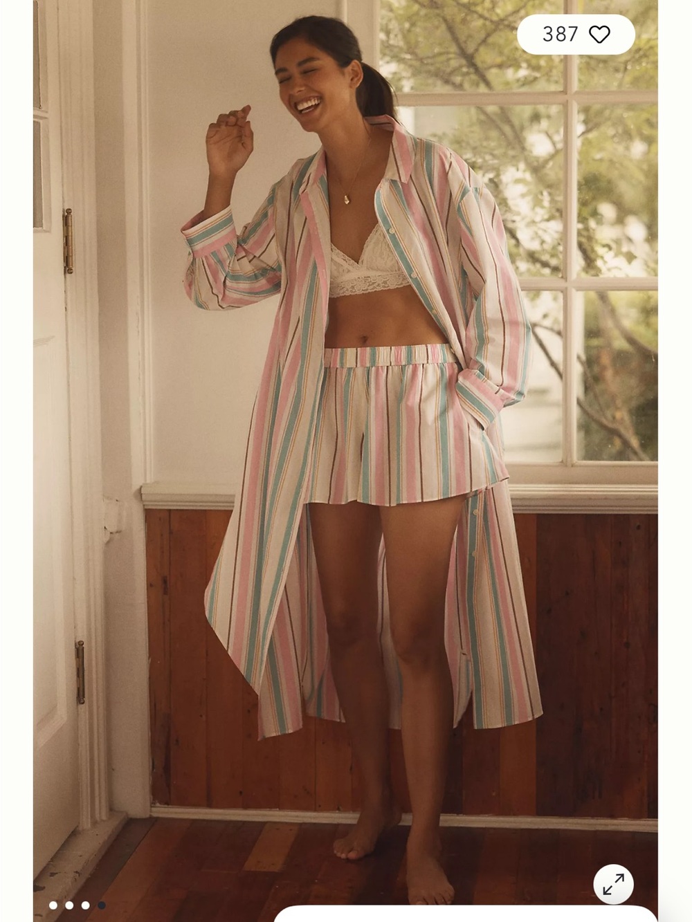 Anthropologie LyreBird Striped Pajama Set Small Sleep Shirt & Shorts Cottagecore - Picture 2 of 11